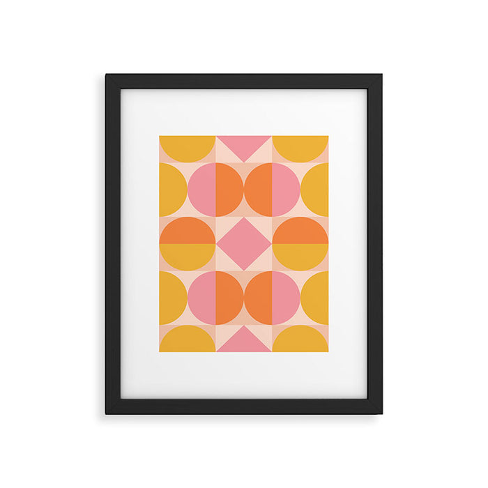 Mid Century Modern Geometric Abstract 833 Orange Pink and Yellow Framed Art Print Gallery Image 1