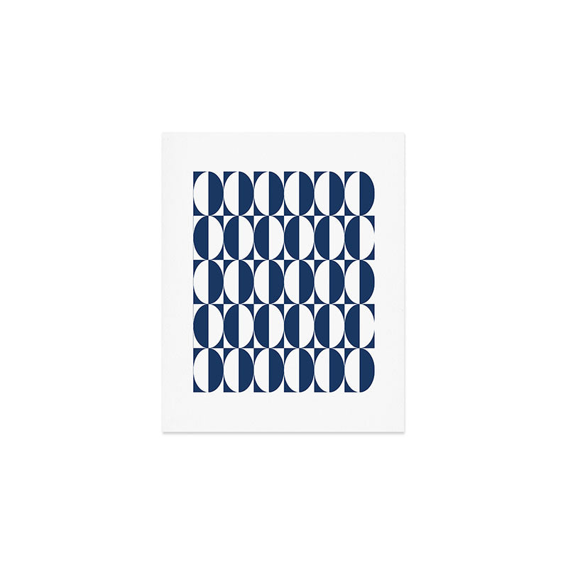 Mid Century Modern Geometric Half Oval Pattern 248 Navy Blue Art Print Gallery Image 1