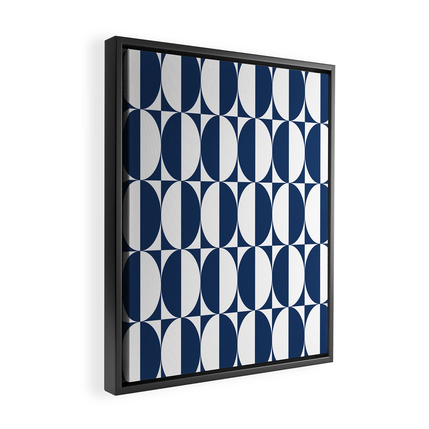 Mid Century Modern Geometric Half Oval Pattern 248 Navy Blue Framed Canvas Print Gallery Image 2