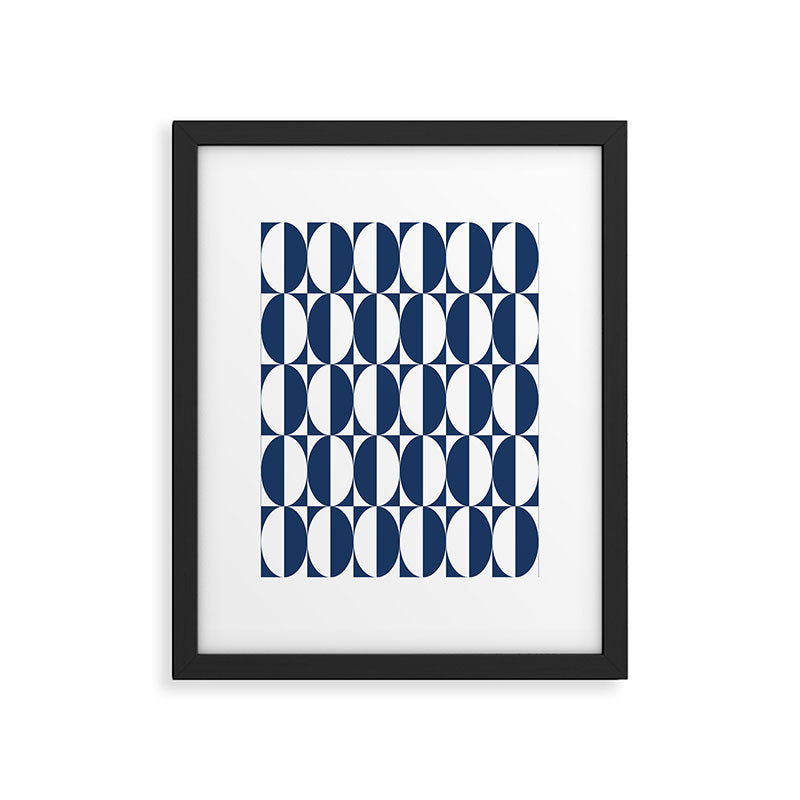 Mid Century Modern Geometric Half Oval Pattern 248 Navy Blue Framed Art Print Gallery Image 6