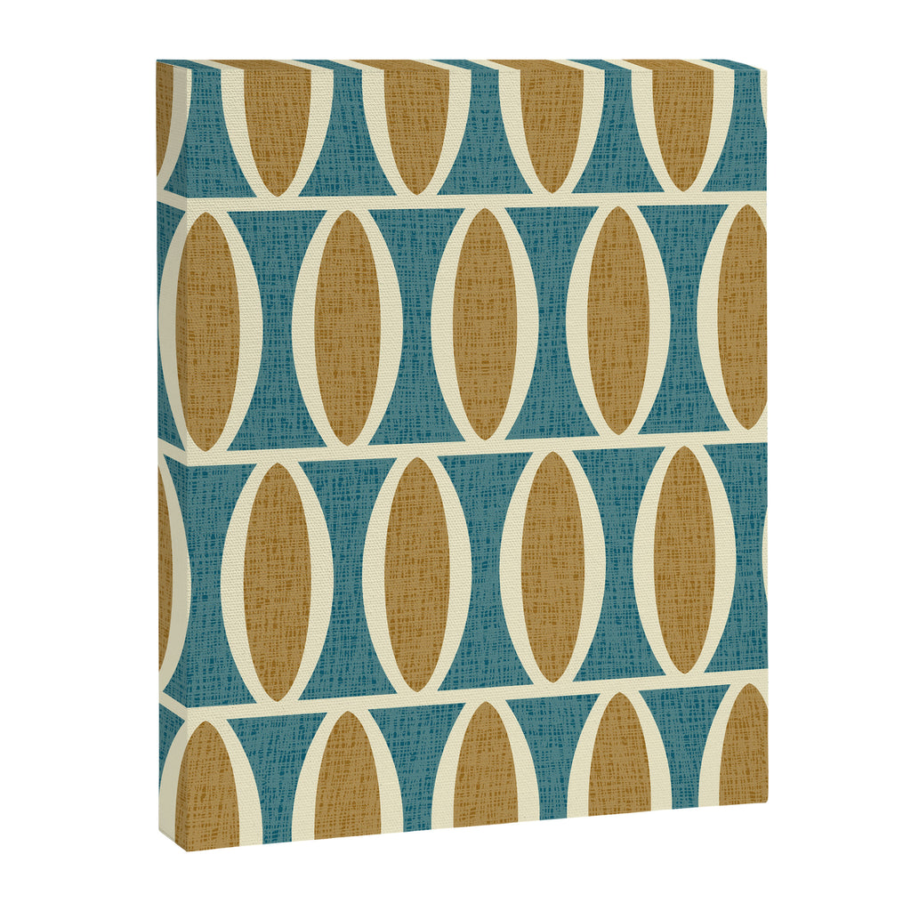 Mid Century Modern Geometric Oval Pattern 227 Blue Gold and Beige Canvas Print Gallery Image 8