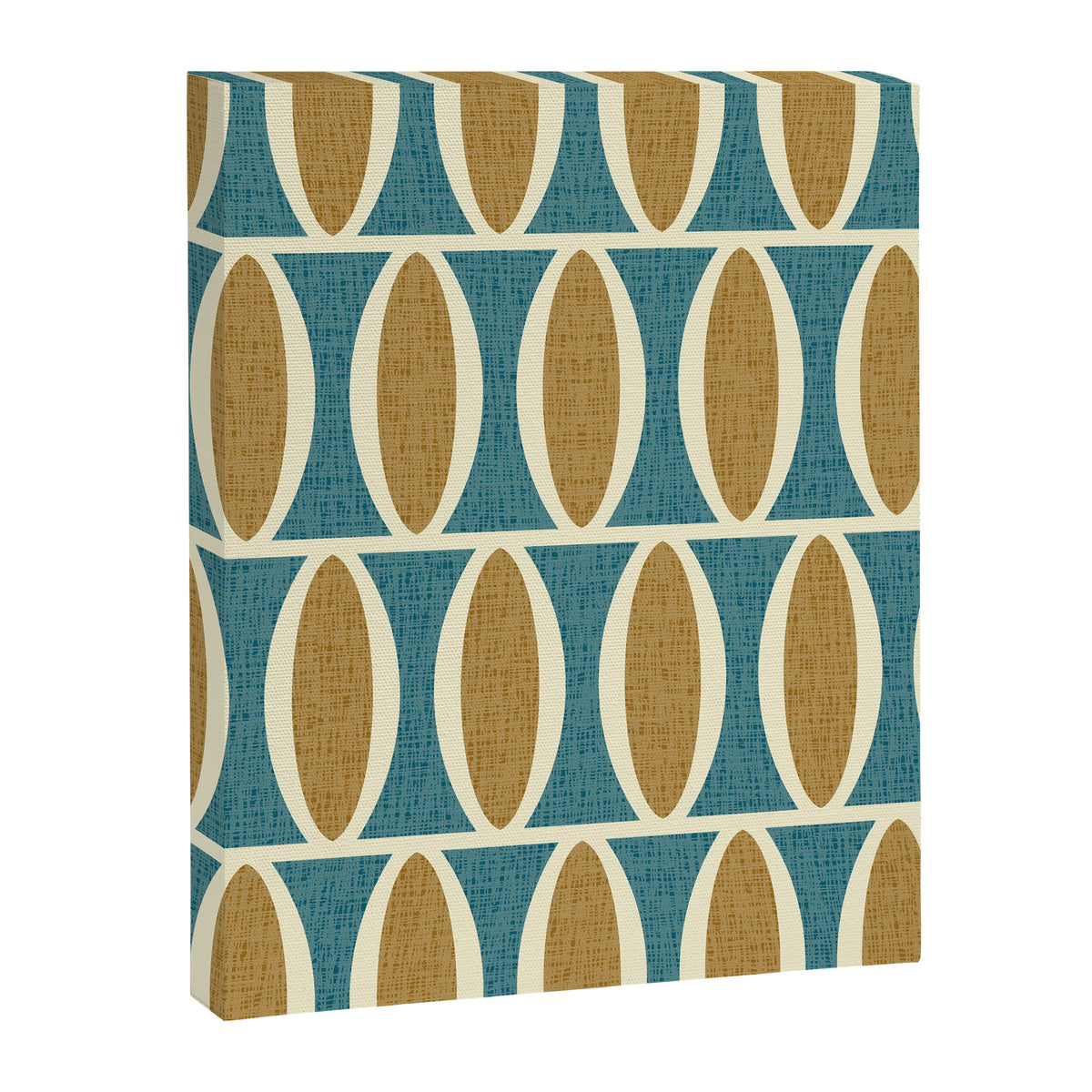 Mid Century Modern Geometric Oval Pattern 227 Blue Gold and Beige Canvas Print Gallery Image 8