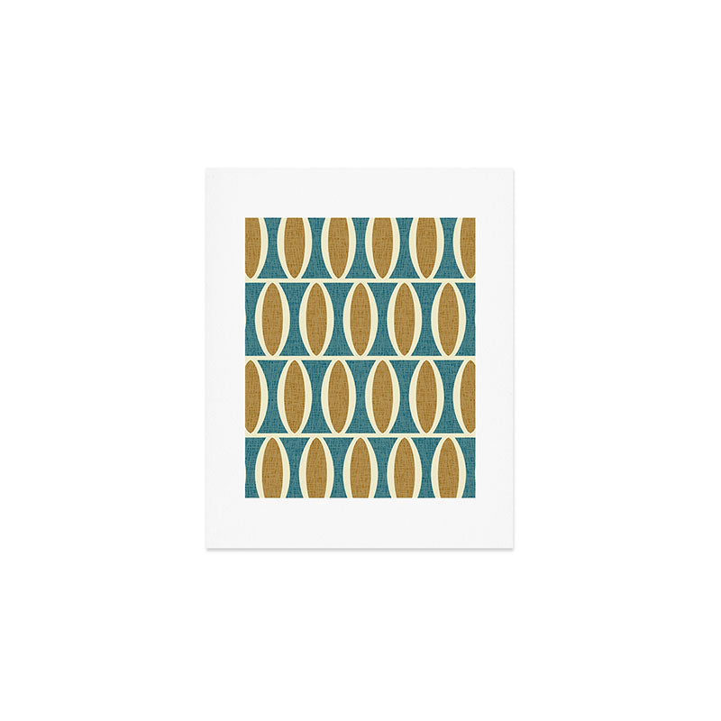 Mid Century Modern Geometric Oval Pattern 227 Blue Gold and Beige Art Print Gallery Image 1