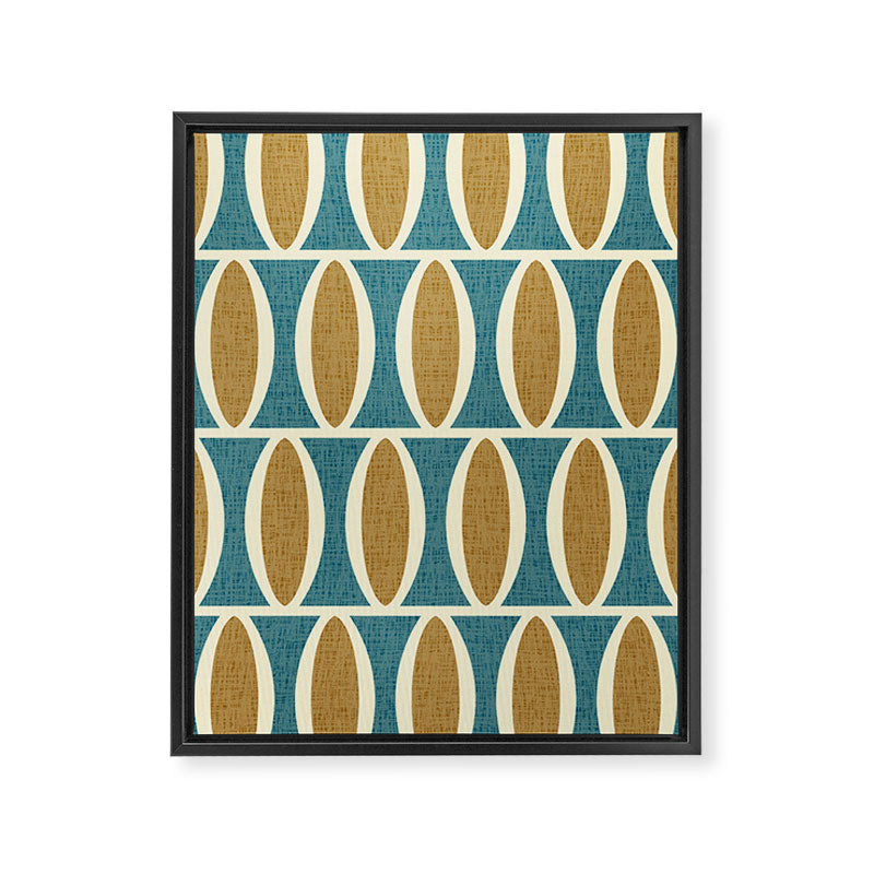 Mid Century Modern Geometric Oval Pattern 227 Blue Gold and Beige Framed Canvas Print Gallery Image 8