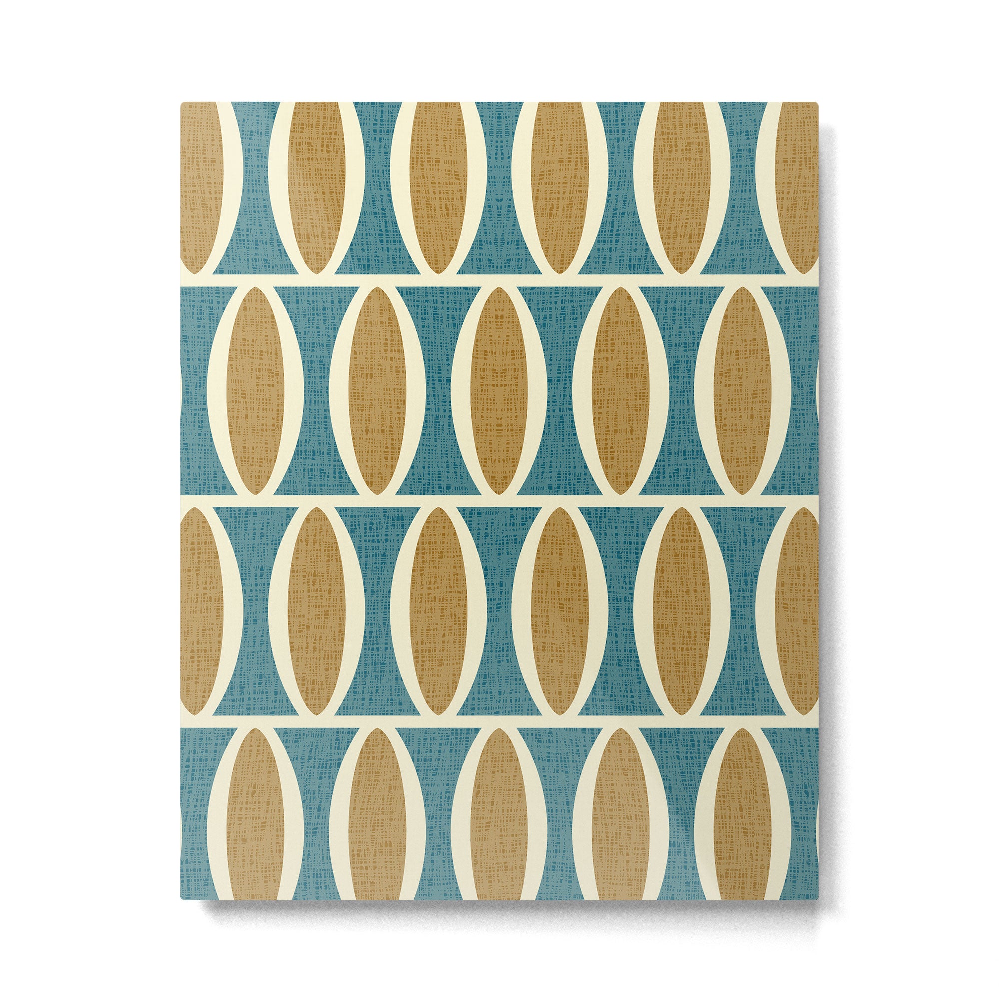 Mid Century Modern Geometric Oval Pattern 227 Blue Gold and Beige Metal Print Gallery Image 6