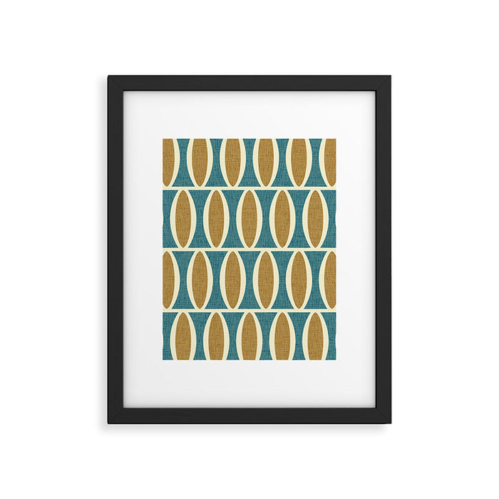 Mid Century Modern Geometric Oval Pattern 227 Blue Gold and Beige Framed Art Print Gallery Image 1
