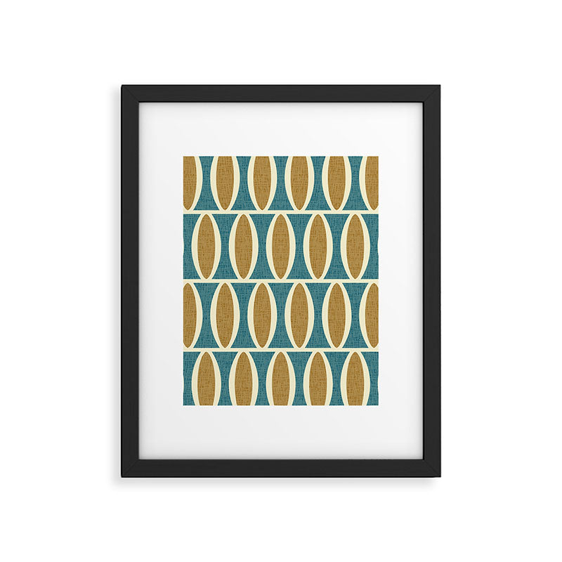 Mid Century Modern Geometric Oval Pattern 227 Blue Gold and Beige Framed Art Print Gallery Image 6