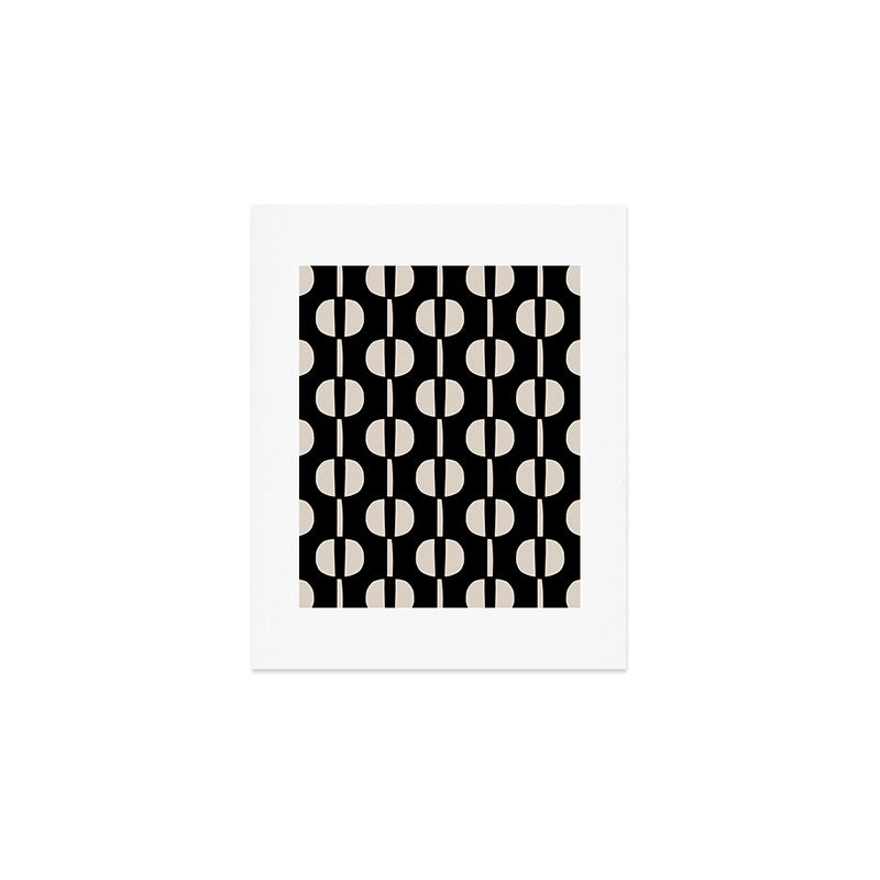 Mid Century Modern Geometric Pattern 157 Black and Linen White Art Print Gallery Image 1