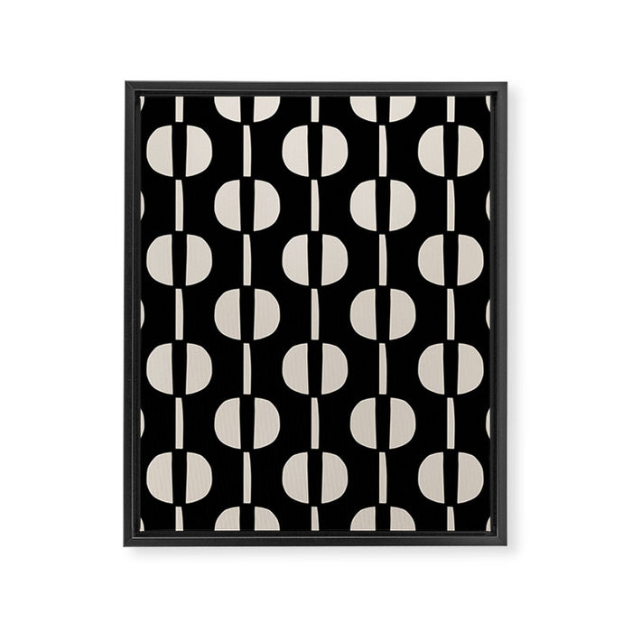 Mid Century Modern Geometric Pattern 157 Black and Linen White Framed Canvas Print Gallery Image 1