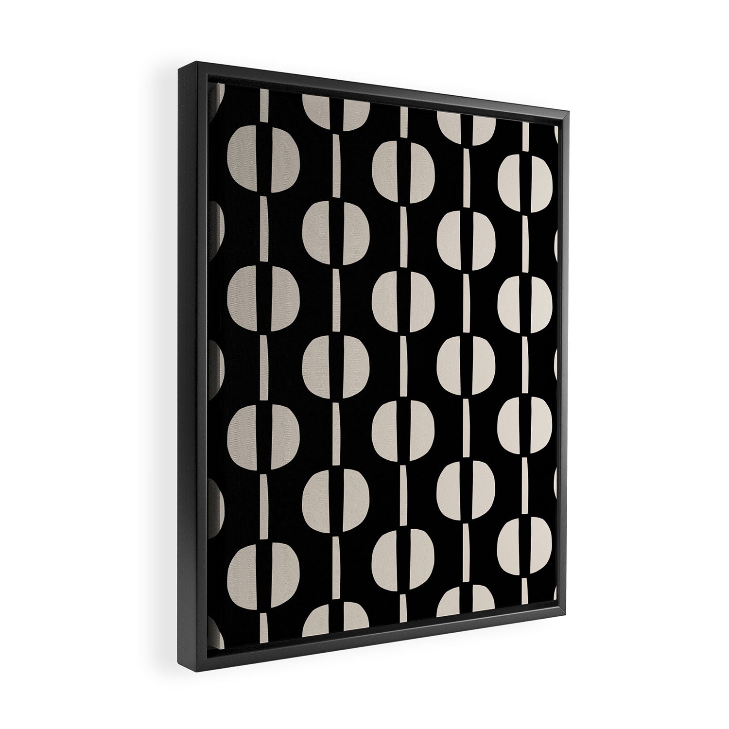 Mid Century Modern Geometric Pattern 157 Black and Linen White Framed Canvas Print Gallery Image 2