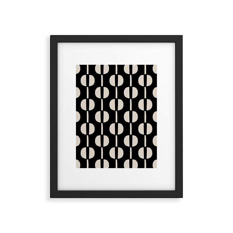 Mid Century Modern Geometric Pattern 157 Black and Linen White Framed Art Print Gallery Image 6