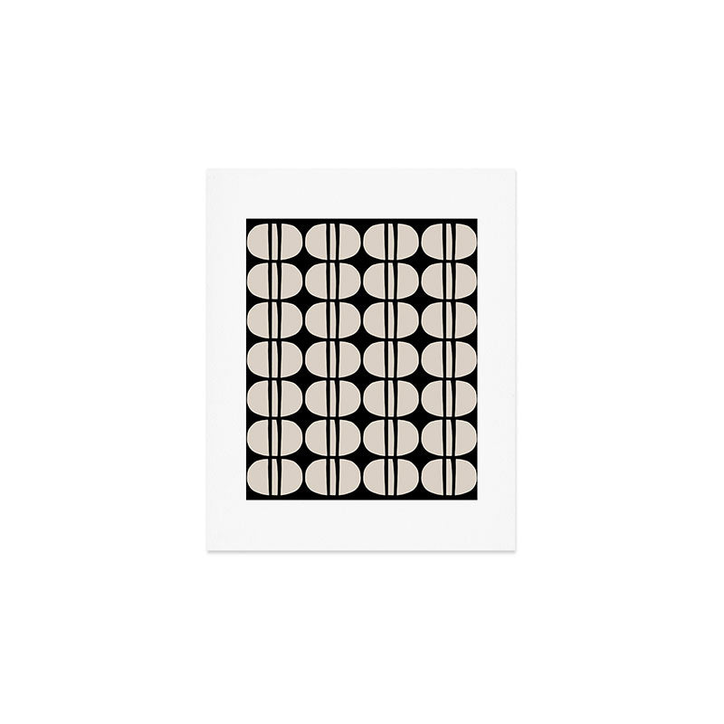Mid Century Modern Geometric Pattern 157 Mid Mod Black and Linen White Art Print Gallery Image 1