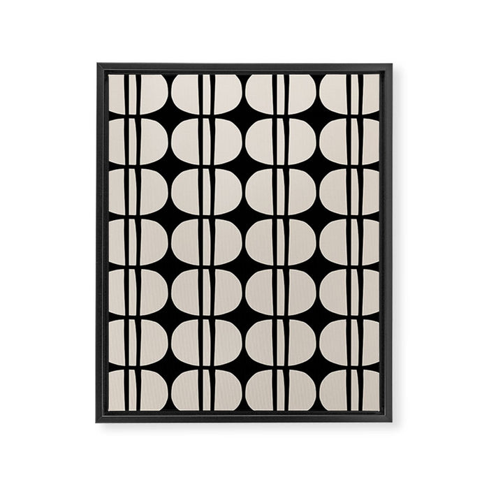 Mid Century Modern Geometric Pattern 157 Mid Mod Black and Linen White Framed Canvas Print Gallery Image 1
