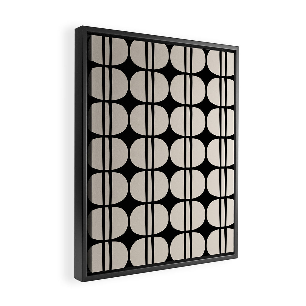 Mid Century Modern Geometric Pattern 157 Mid Mod Black and Linen White Framed Canvas Print Gallery Image 2