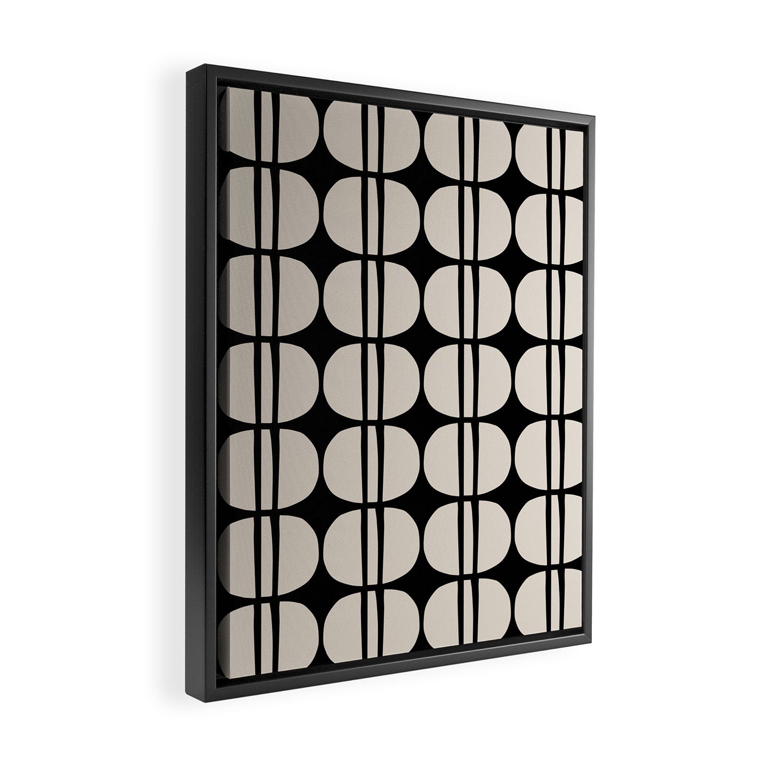 Mid Century Modern Geometric Pattern 157 Mid Mod Black and Linen White Framed Canvas Print Gallery Image 2