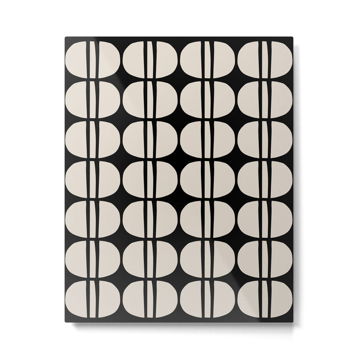 Mid Century Modern Geometric Pattern 157 Mid Mod Black and Linen White Metal Print Gallery Image 1
