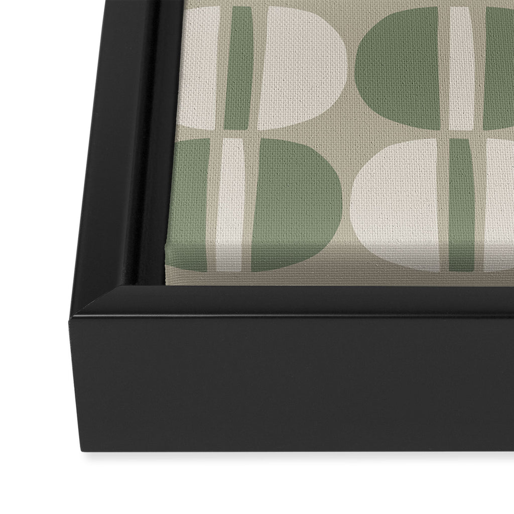 Mid Century Modern Geometric Pattern 176 Sage Green and Beige Framed Canvas Print Gallery Image 3
