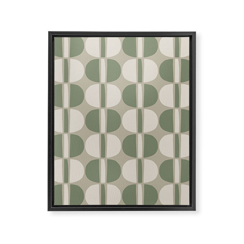 Mid Century Modern Geometric Pattern 176 Sage Green and Beige Framed Canvas Print Gallery Image 8