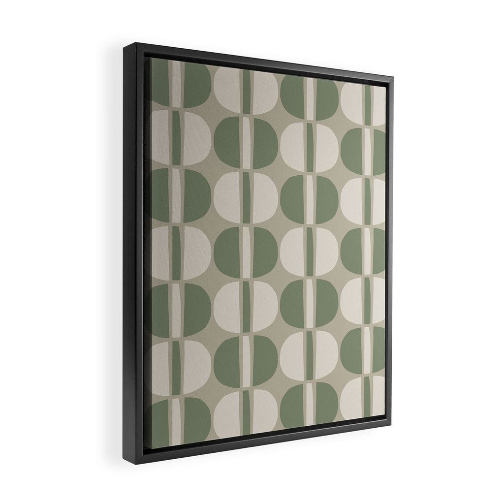 Mid Century Modern Geometric Pattern 176 Sage Green and Beige Framed Canvas Print Gallery Image 2