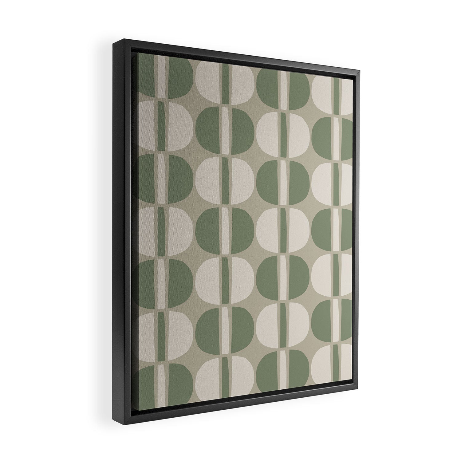 Mid Century Modern Geometric Pattern 176 Sage Green and Beige Framed Canvas Print Gallery Image 2