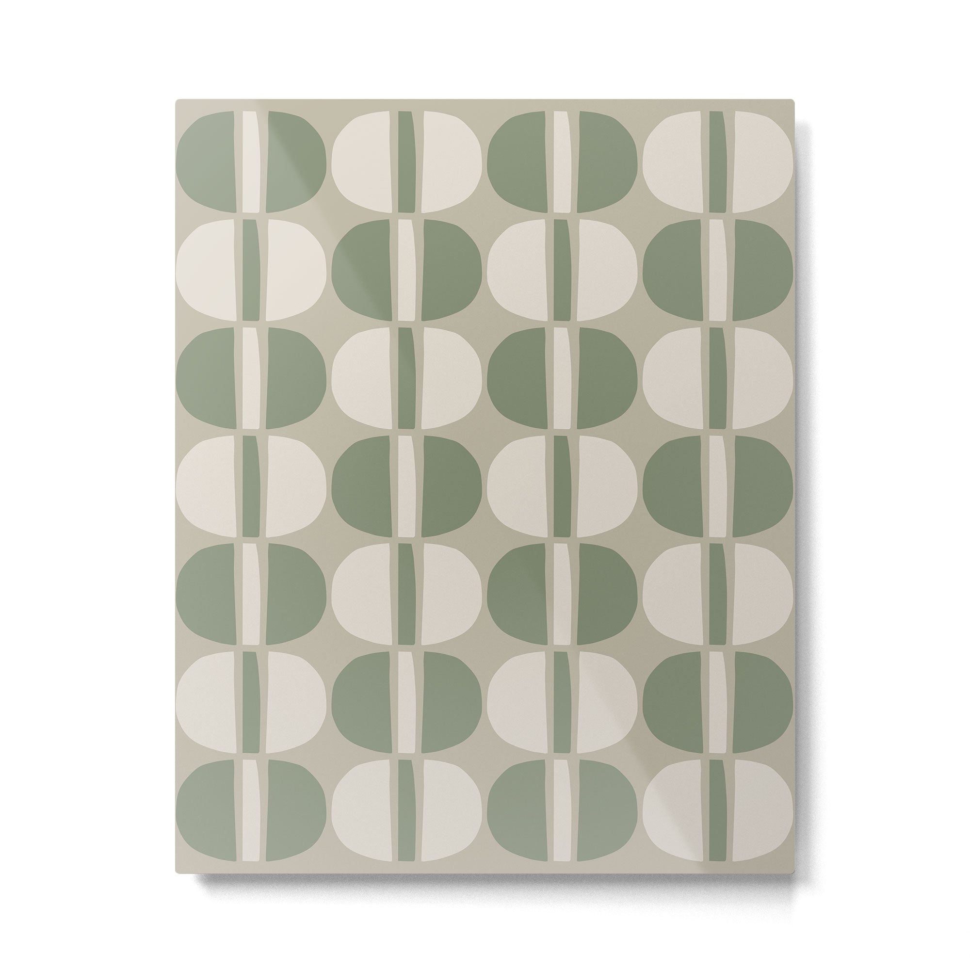 Mid Century Modern Geometric Pattern 176 Sage Green and Beige Metal Print Gallery Image 6