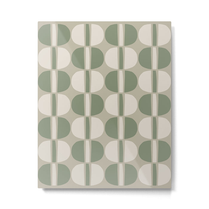 Mid Century Modern Geometric Pattern 176 Sage Green and Beige Metal Print Gallery Image 1