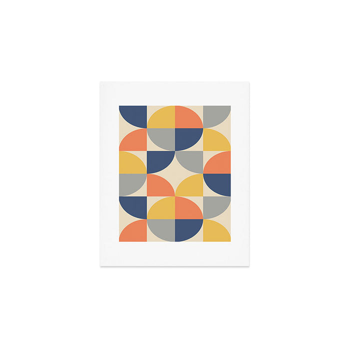 Mid Century Modern Geometric Pattern 445 Blue Yellow Orange Gray and Beige Art Print Gallery Image 1
