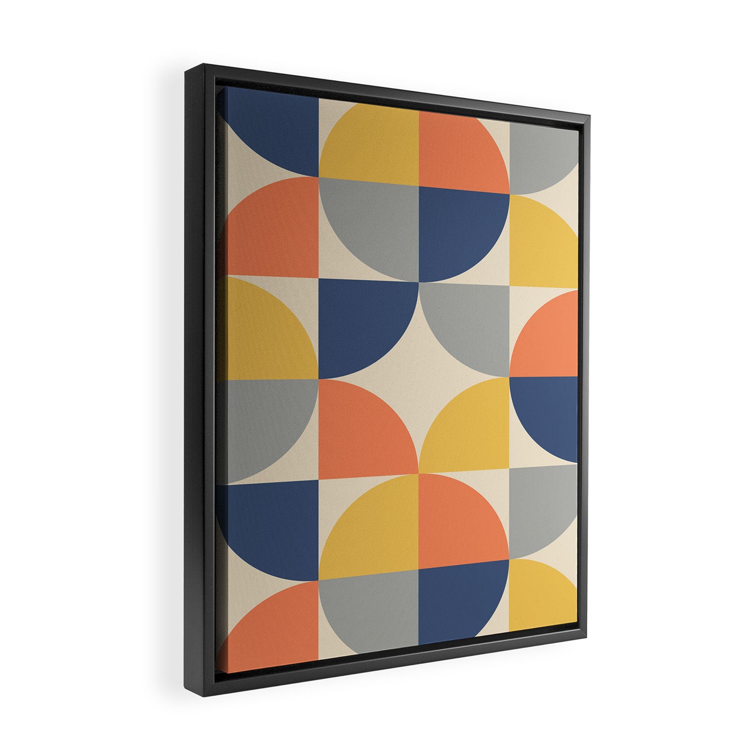 Mid Century Modern Geometric Pattern 445 Blue Yellow Orange Gray and Beige Framed Canvas Print Gallery Image 2