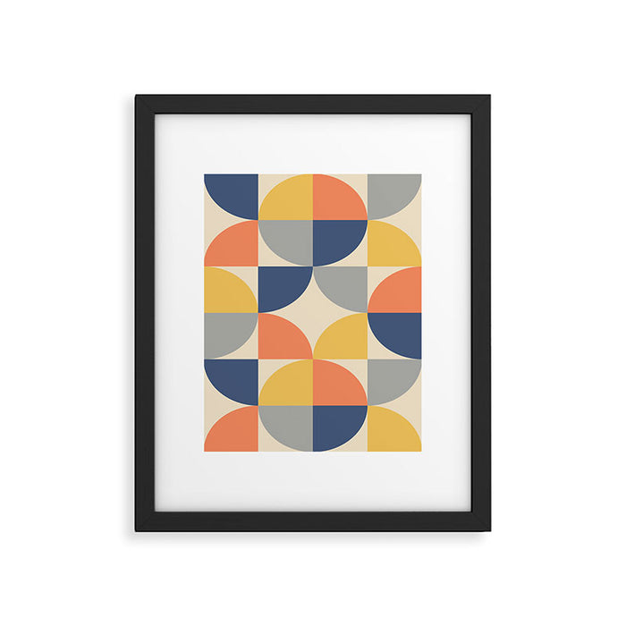 Mid Century Modern Geometric Pattern 445 Blue Yellow Orange Gray and Beige Framed Art Print Gallery Image 1