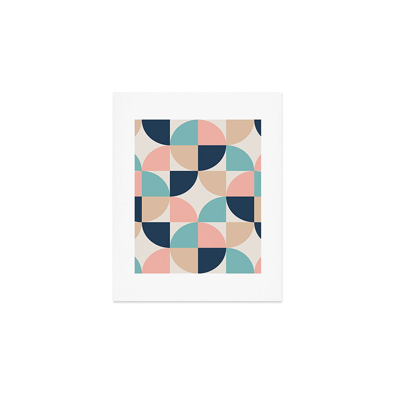 Mid Century Modern Geometric Pattern 455 Peach Blue and Beige Art Print Gallery Image 1