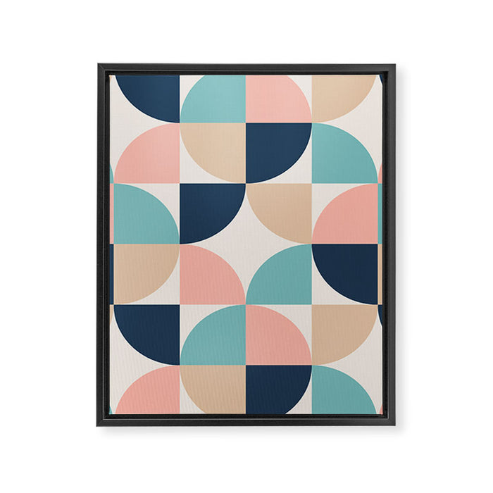 Mid Century Modern Geometric Pattern 455 Peach Blue and Beige Framed Canvas Print Gallery Image 1