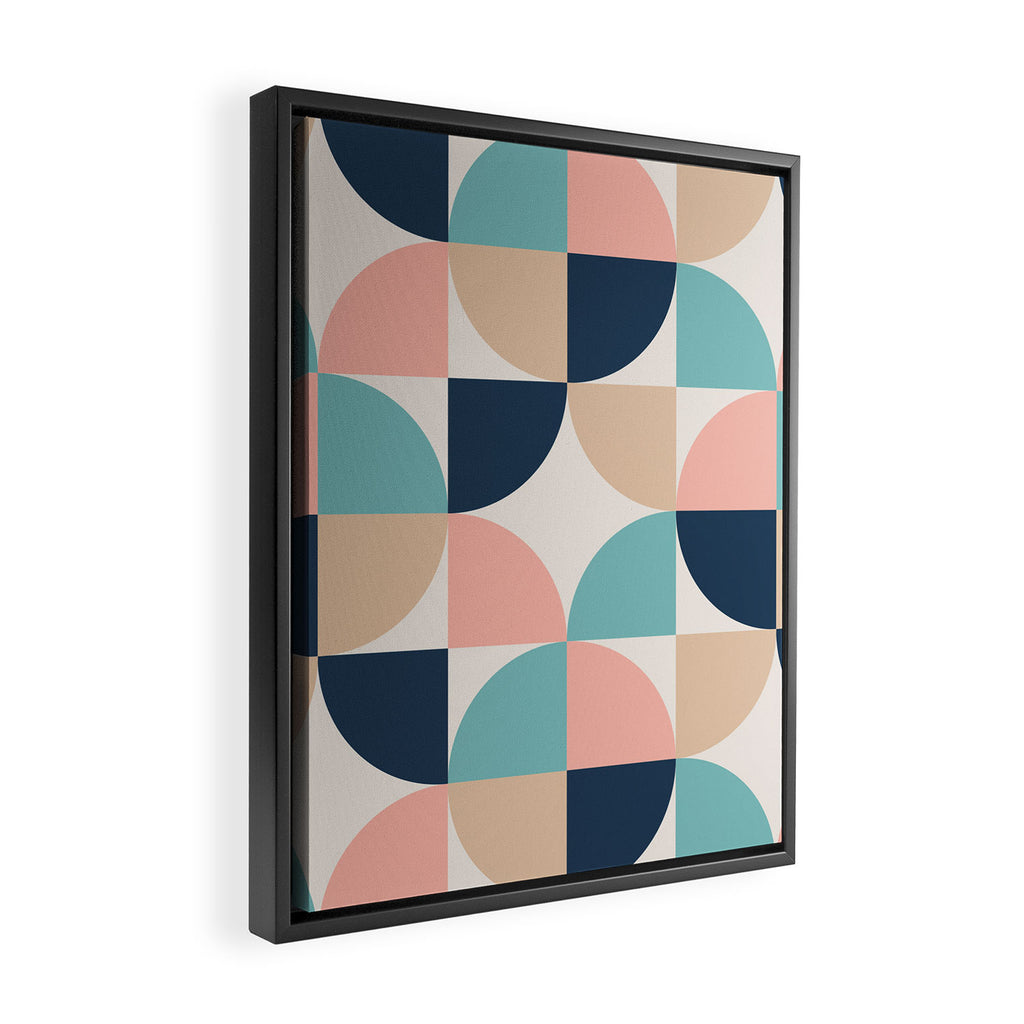 Mid Century Modern Geometric Pattern 455 Peach Blue and Beige Framed Canvas Print Gallery Image 2