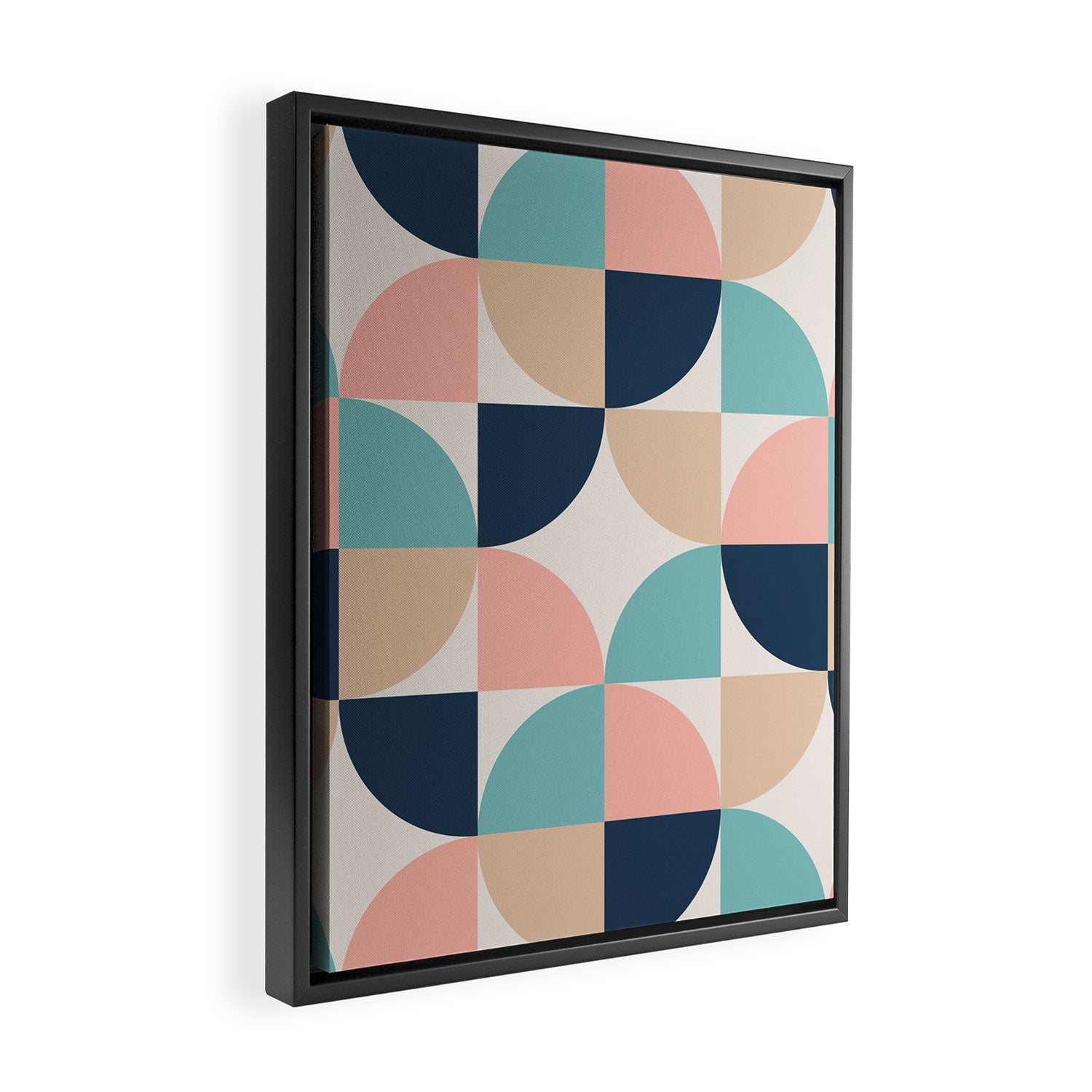 Mid Century Modern Geometric Pattern 455 Peach Blue and Beige Framed Canvas Print Gallery Image 2