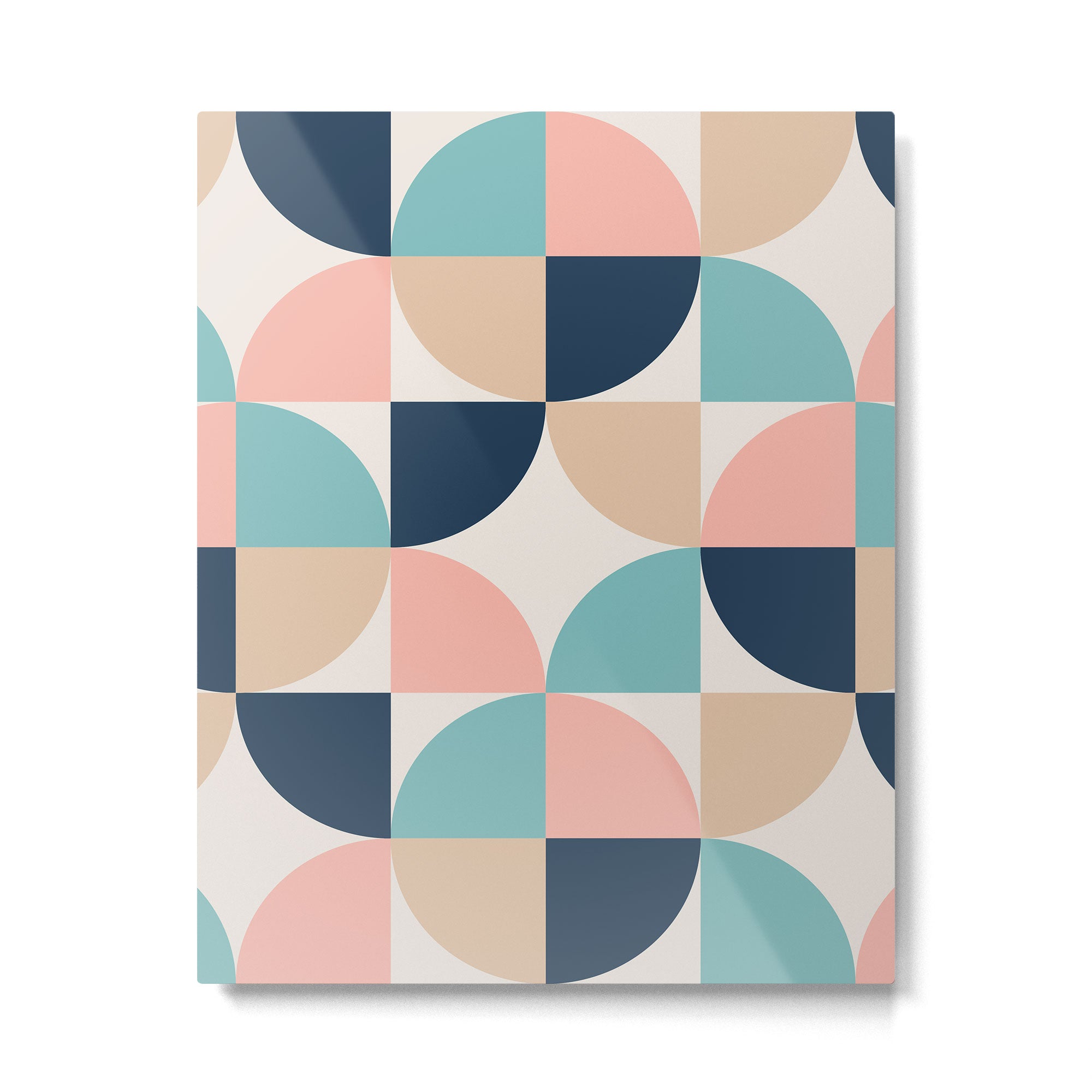 Mid Century Modern Geometric Pattern 455 Peach Blue and Beige Metal Print Gallery Image 6