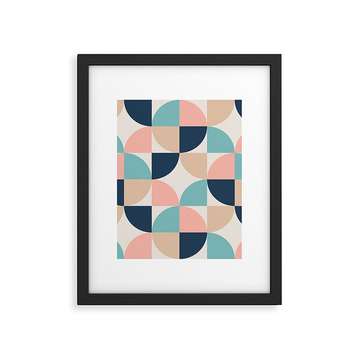 Mid Century Modern Geometric Pattern 455 Peach Blue and Beige Framed Art Print Gallery Image 1
