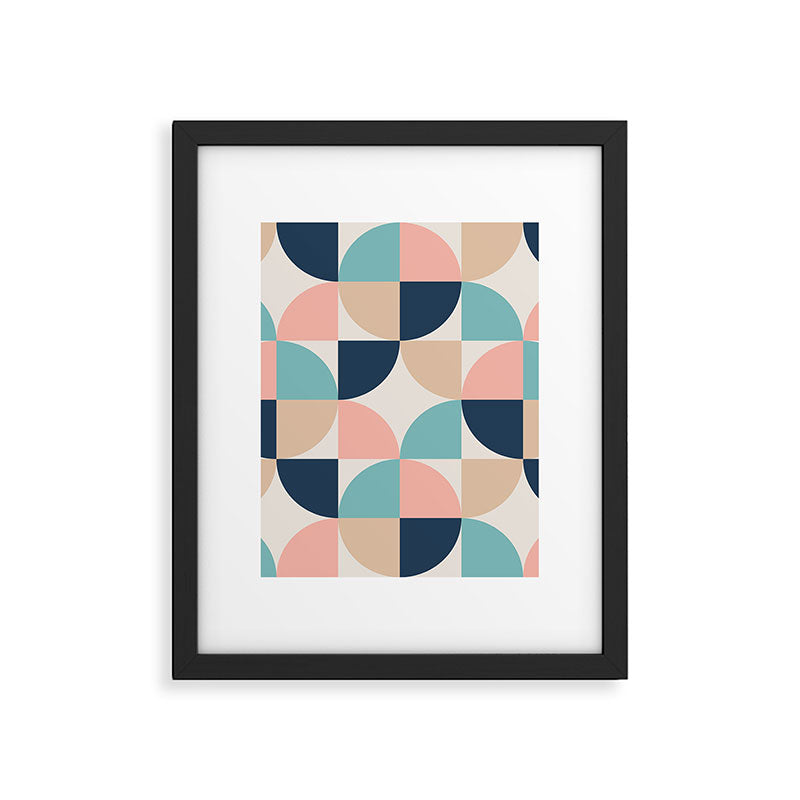 Mid Century Modern Geometric Pattern 455 Peach Blue and Beige Framed Art Print Gallery Image 6