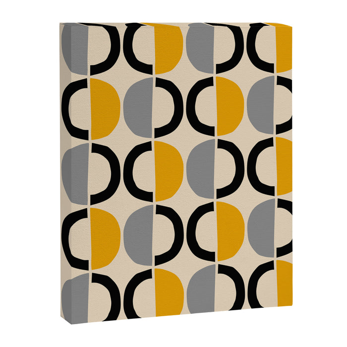 Mid Century Modern Half Circle Pattern 547 Beige Black Gray and Yellow Canvas Print Gallery Image 1