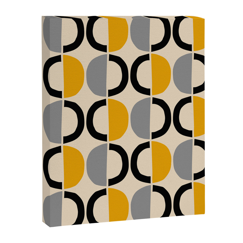 Mid Century Modern Half Circle Pattern 547 Beige Black Gray and Yellow Canvas Print Gallery Image 8
