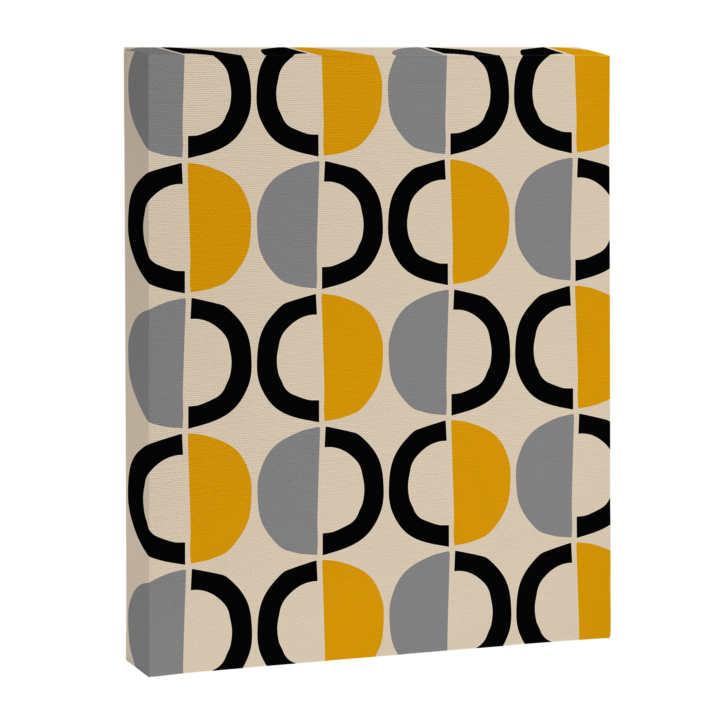 Mid Century Modern Half Circle Pattern 547 Beige Black Gray and Yellow Canvas Print Gallery Image 8