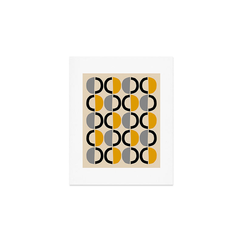 Mid Century Modern Half Circle Pattern 547 Beige Black Gray and Yellow Art Print Gallery Image 1