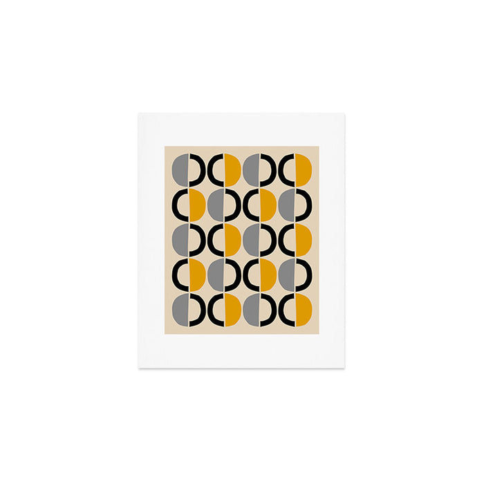 Mid Century Modern Half Circle Pattern 547 Beige Black Gray and Yellow Art Print Gallery Image 1