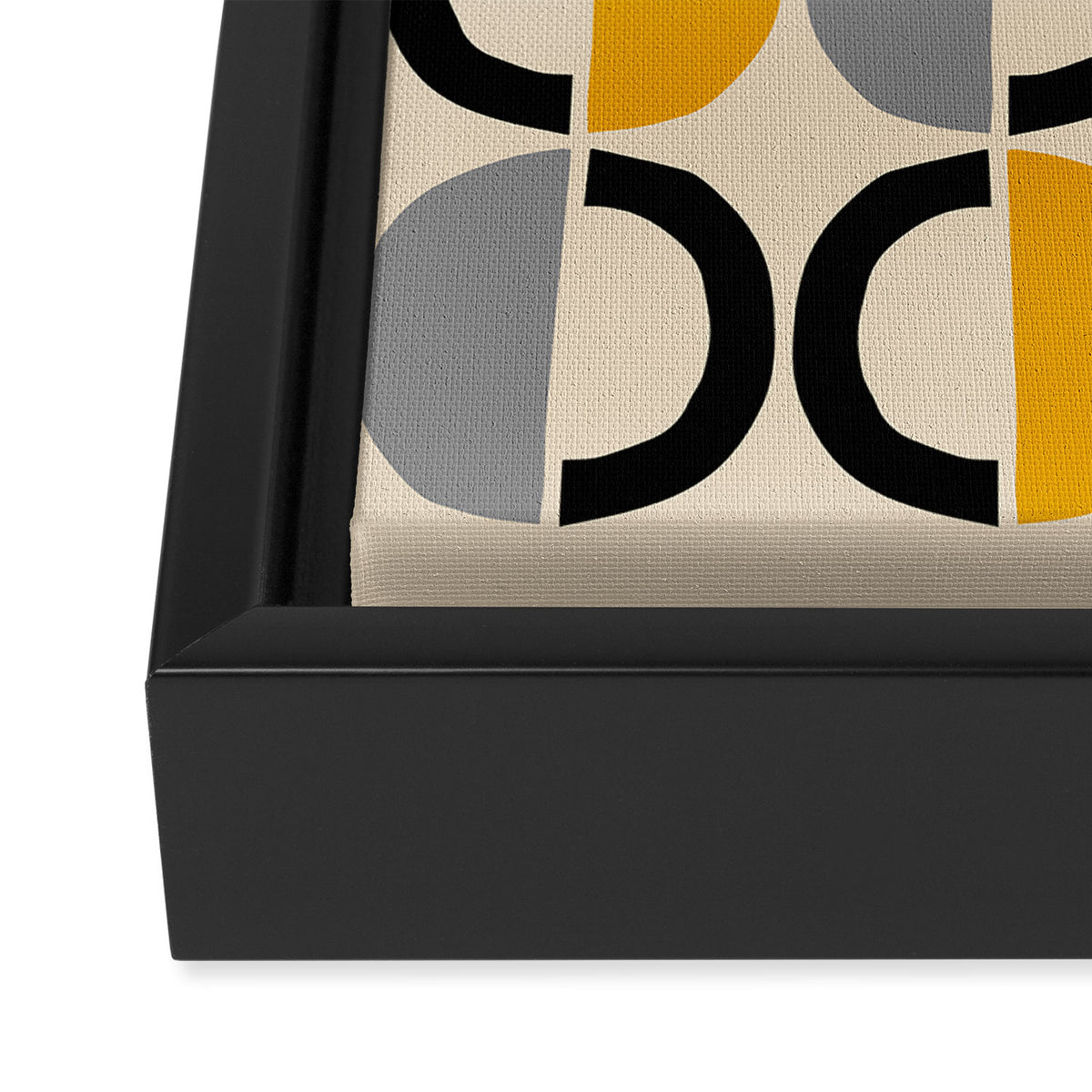 Mid Century Modern Half Circle Pattern 547 Beige Black Gray and Yellow Framed Canvas Print Gallery Image 3