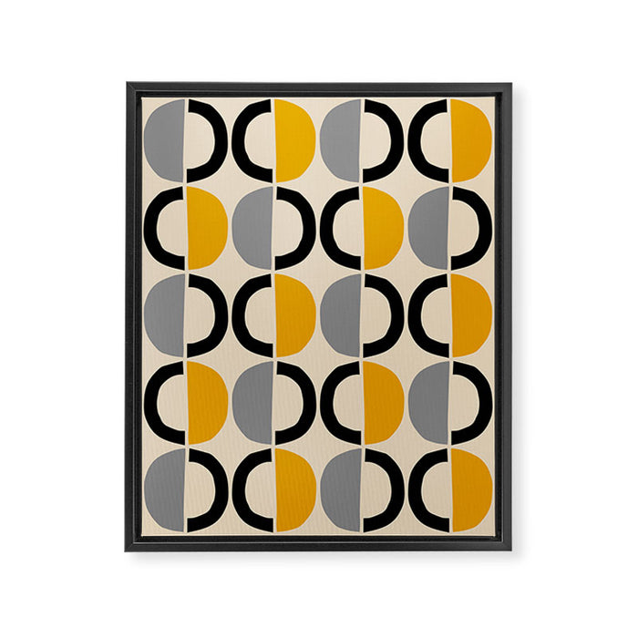 Mid Century Modern Half Circle Pattern 547 Beige Black Gray and Yellow Framed Canvas Print Gallery Image 1