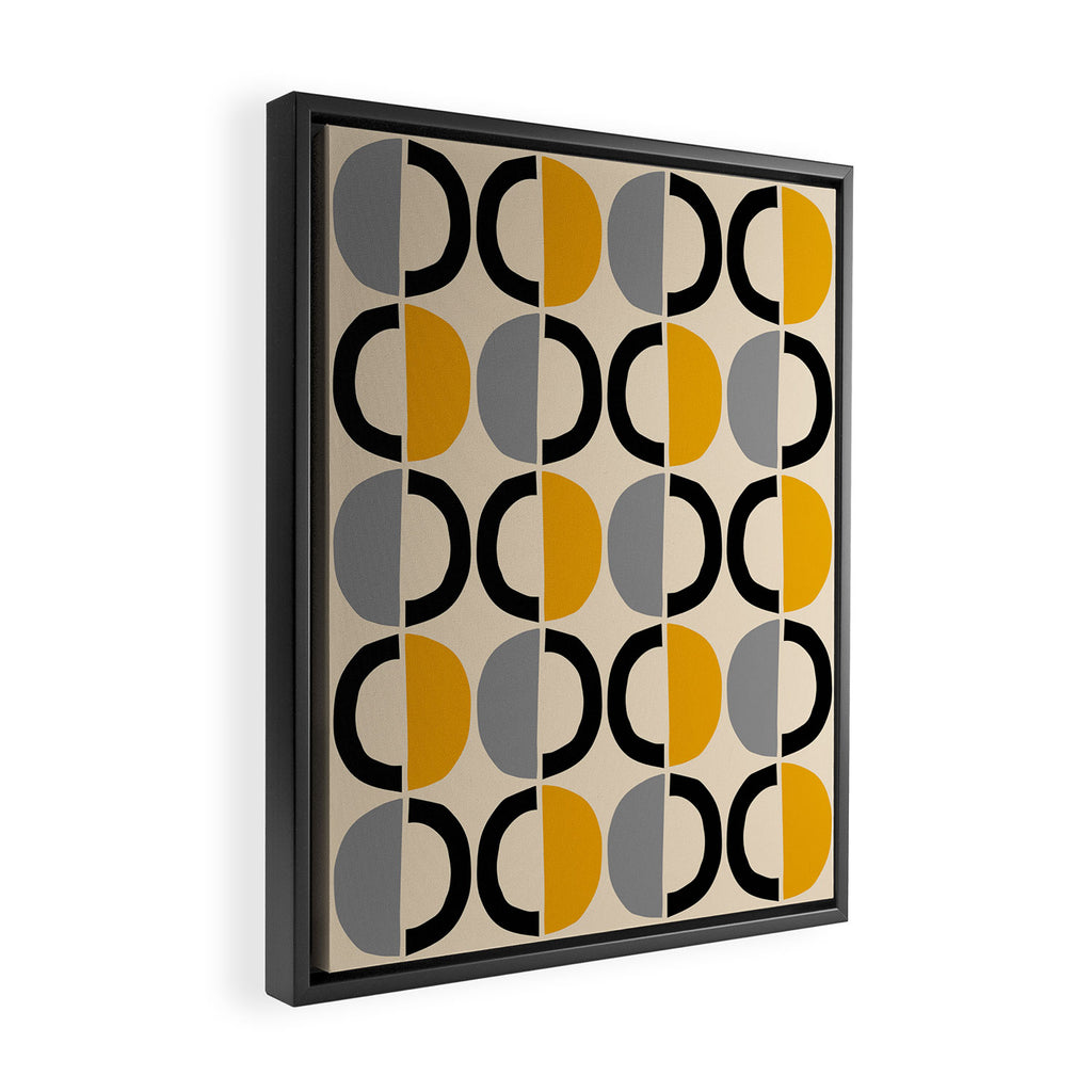 Mid Century Modern Half Circle Pattern 547 Beige Black Gray and Yellow Framed Canvas Print Gallery Image 2