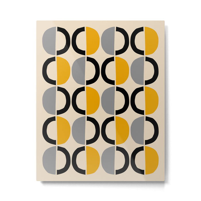 Mid Century Modern Half Circle Pattern 547 Beige Black Gray and Yellow Metal Print Gallery Image 1