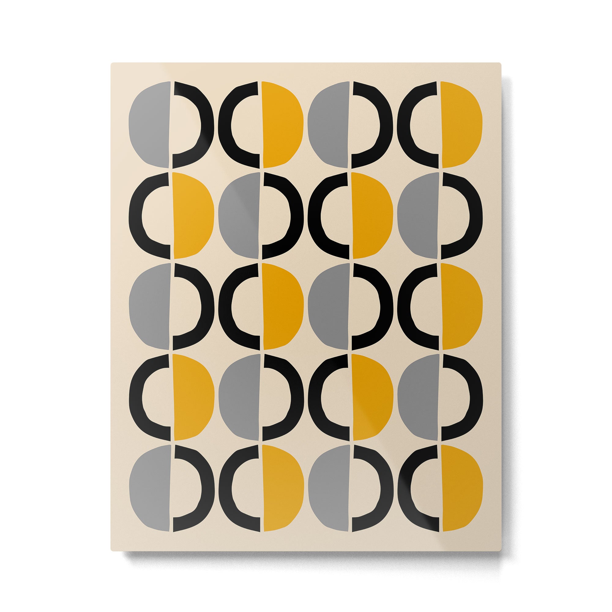 Mid Century Modern Half Circle Pattern 547 Beige Black Gray and Yellow Metal Print Gallery Image 6