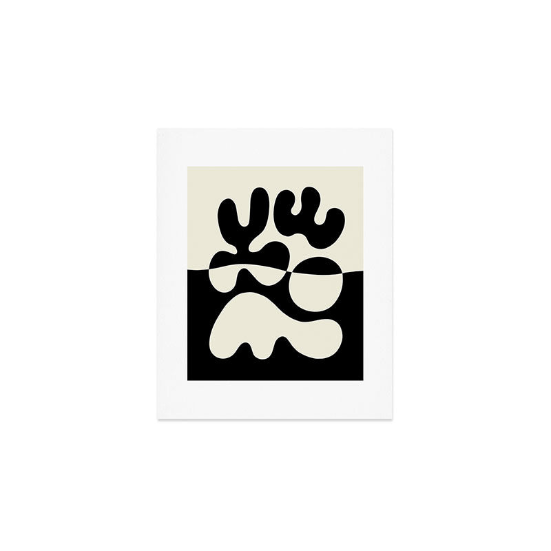 Mid Century Modern Organic Abstraction 235 Black and Ivory White Art Print Gallery Image 1