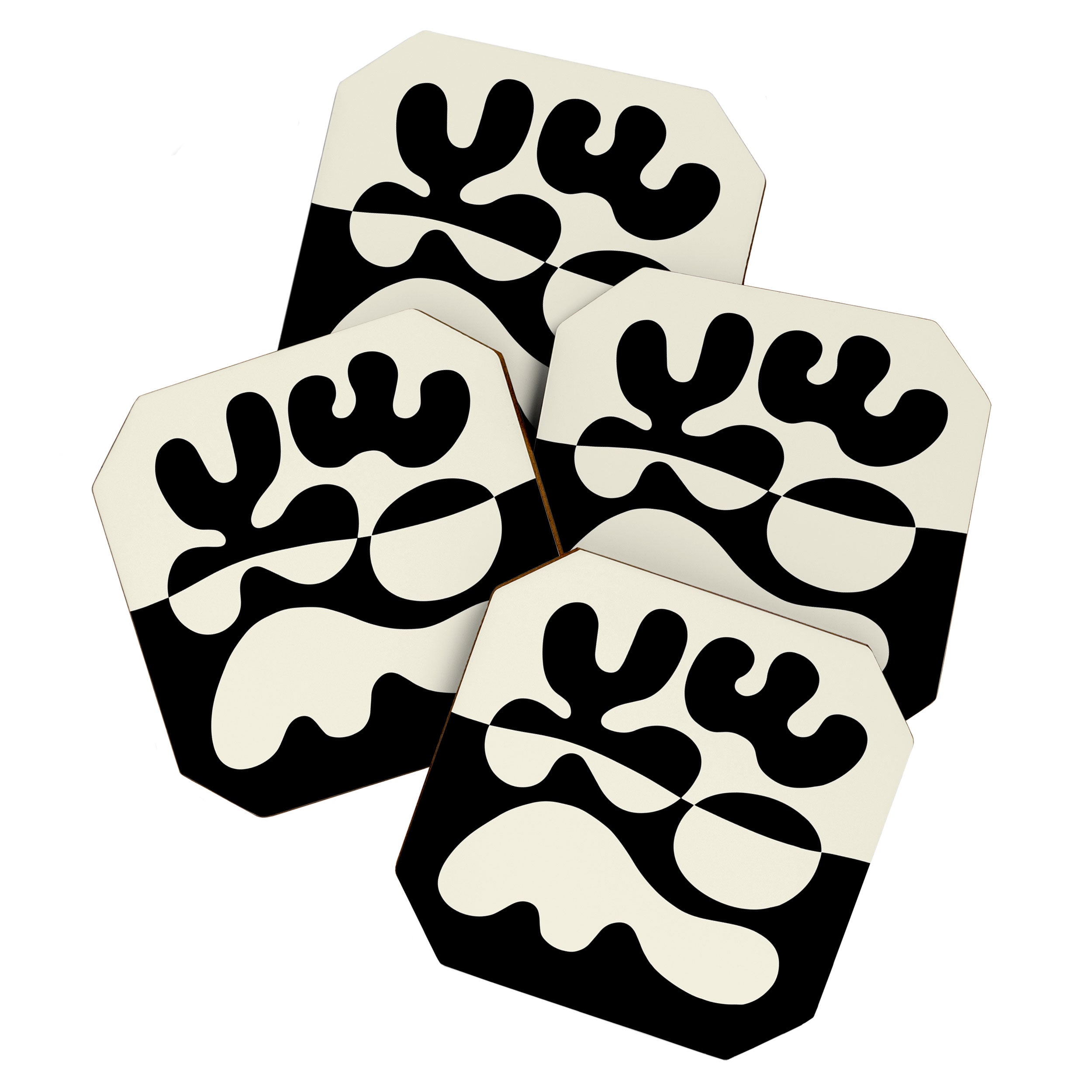 Mid Century Modern Organic Abstraction 235 Black and Ivory White Coaster Gallery Image 1