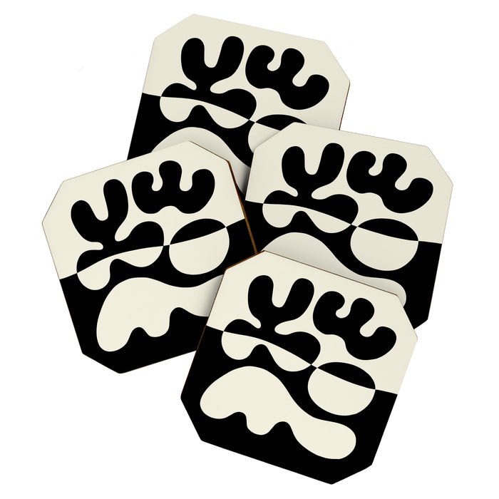 Mid Century Modern Organic Abstraction 235 Black and Ivory White Coaster Gallery Image 1