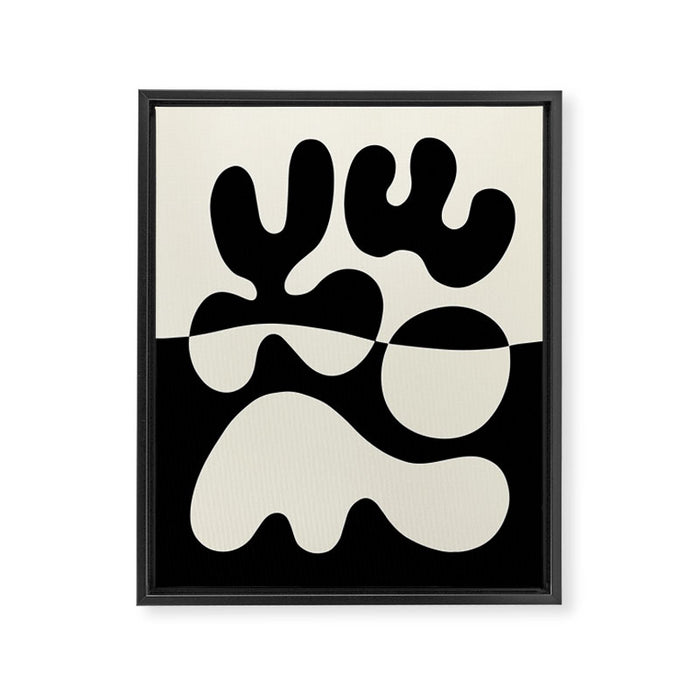 Mid Century Modern Organic Abstraction 235 Black and Ivory White Framed Canvas Print Gallery Image 1